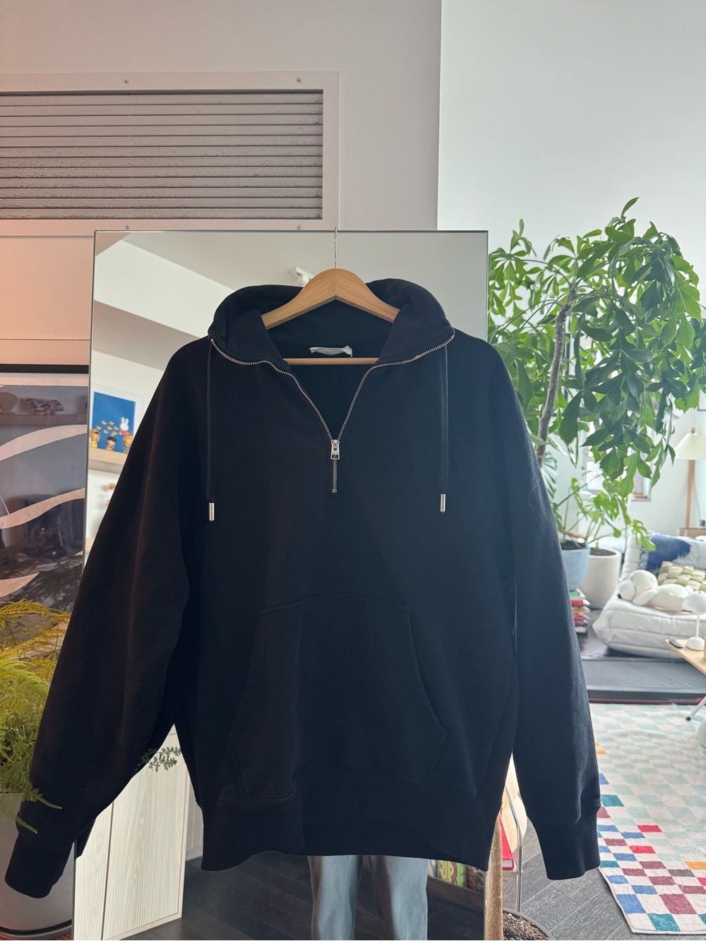 Ami Men's Black Half-Zip Hoodie Sweatshirt
